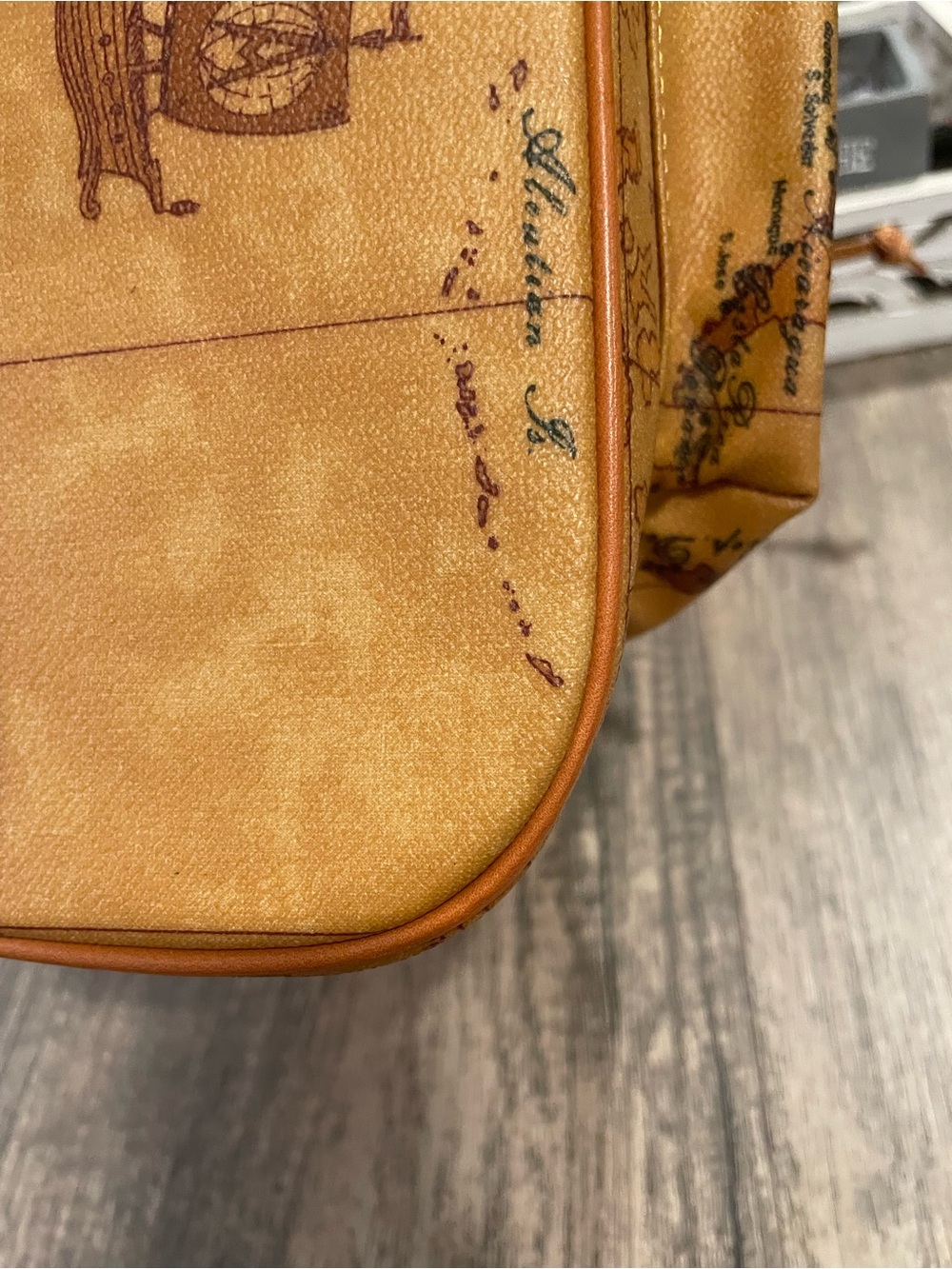 Alviero Martini Tan Map-Print Leather Backpack with Gold Hardware - Picture 4 of 13